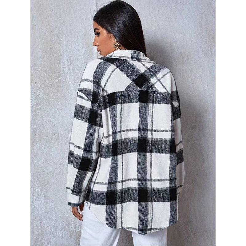 White Checked Spread Collar Shacket