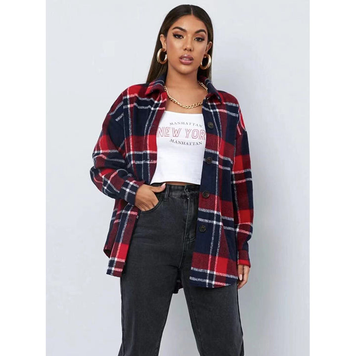 Red Checked Spread Collar Shacket