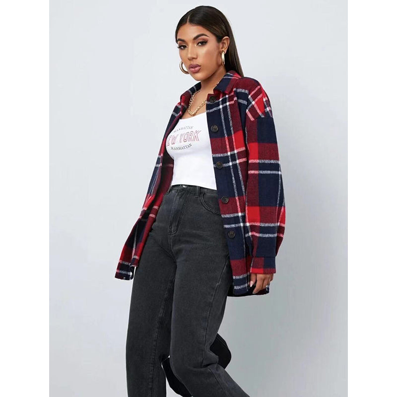 Red Checked Spread Collar Shacket