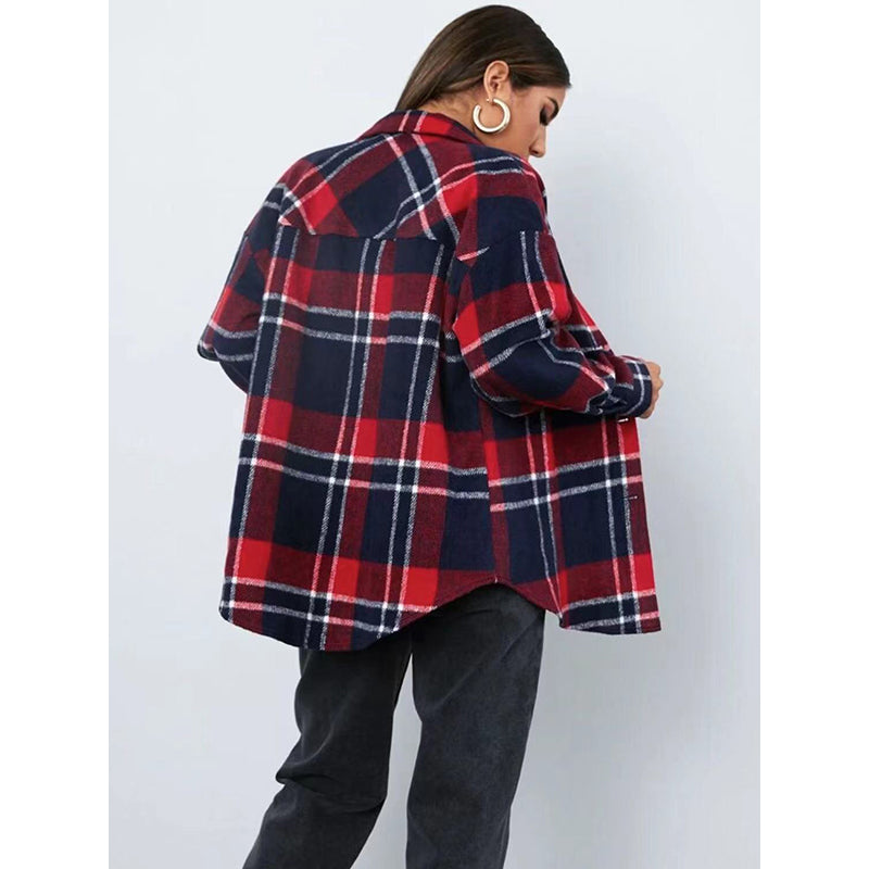 Red Checked Spread Collar Shacket