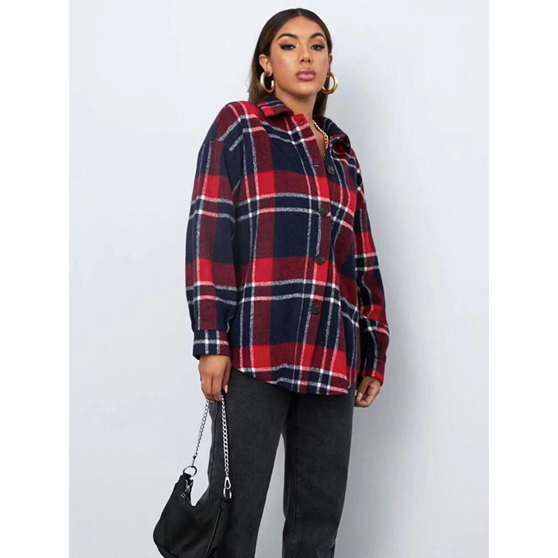 Red Checked Spread Collar Shacket