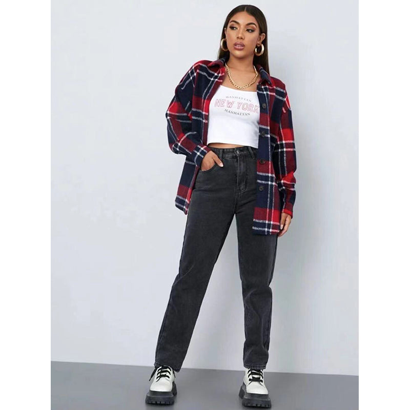 Red Checked Spread Collar Shacket