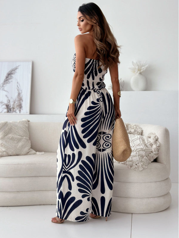 Off-Shoulder Printed Basic Jumpsuit