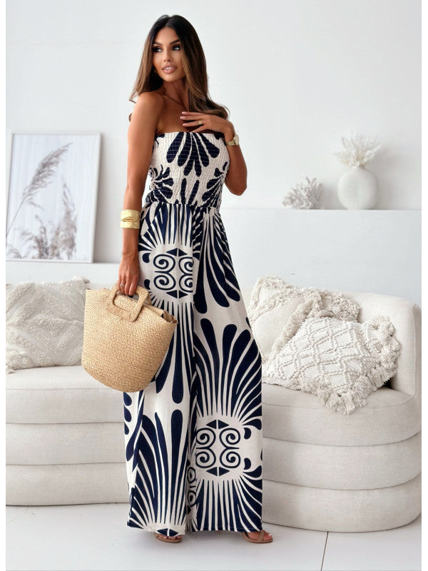 Off-Shoulder Printed Basic Jumpsuit