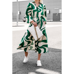 Printed Puff Sleeve Shirt Midi Dress
