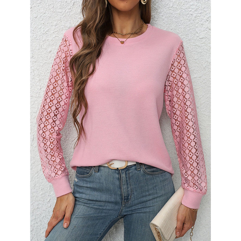 Solid Puff Sleeves Round Neck Top