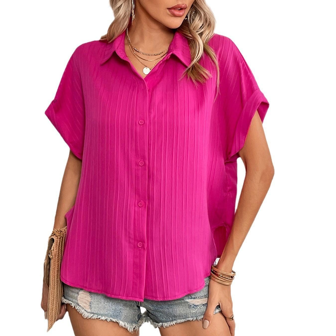 Women Spread Collar Solid Oversized Casual Shirt
