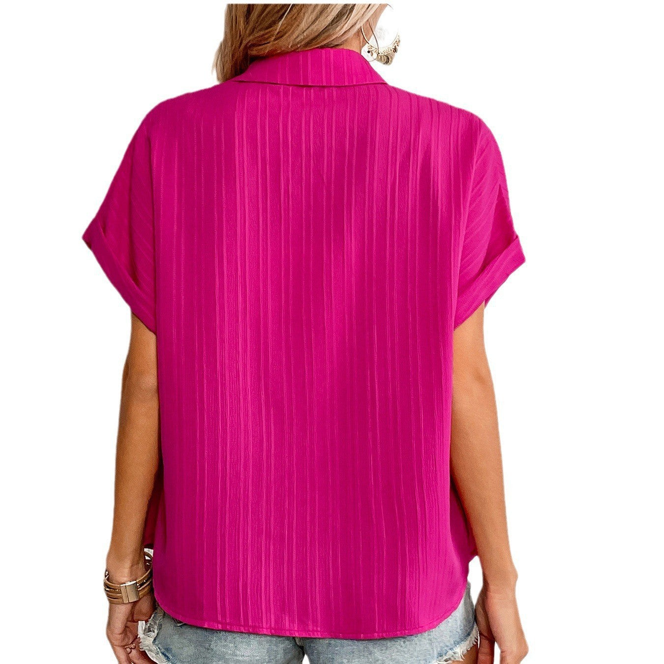 Women Spread Collar Solid Oversized Casual Shirt