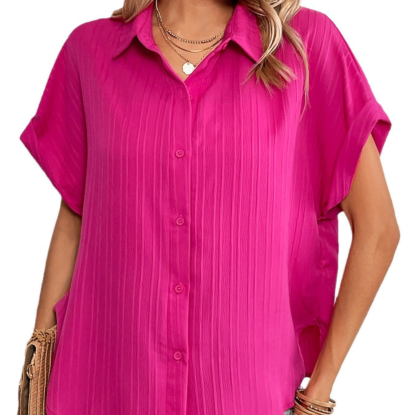 Women Spread Collar Solid Oversized Casual Shirt