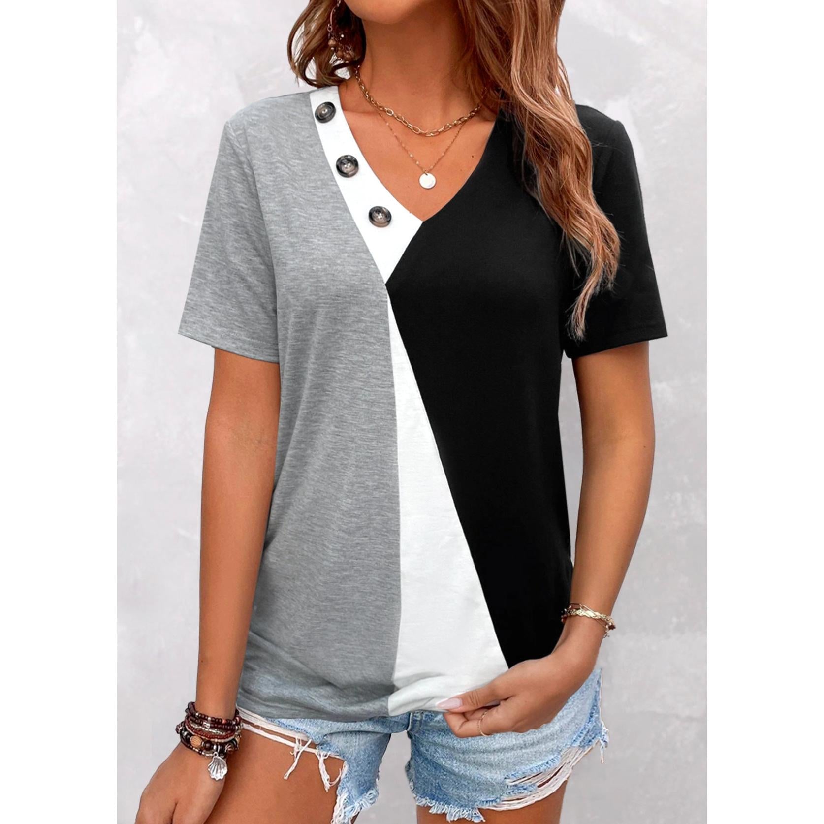 Women Geometric Colourblocked V-Neck Top