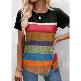 Women Horizontal Stripes Round Neck Top