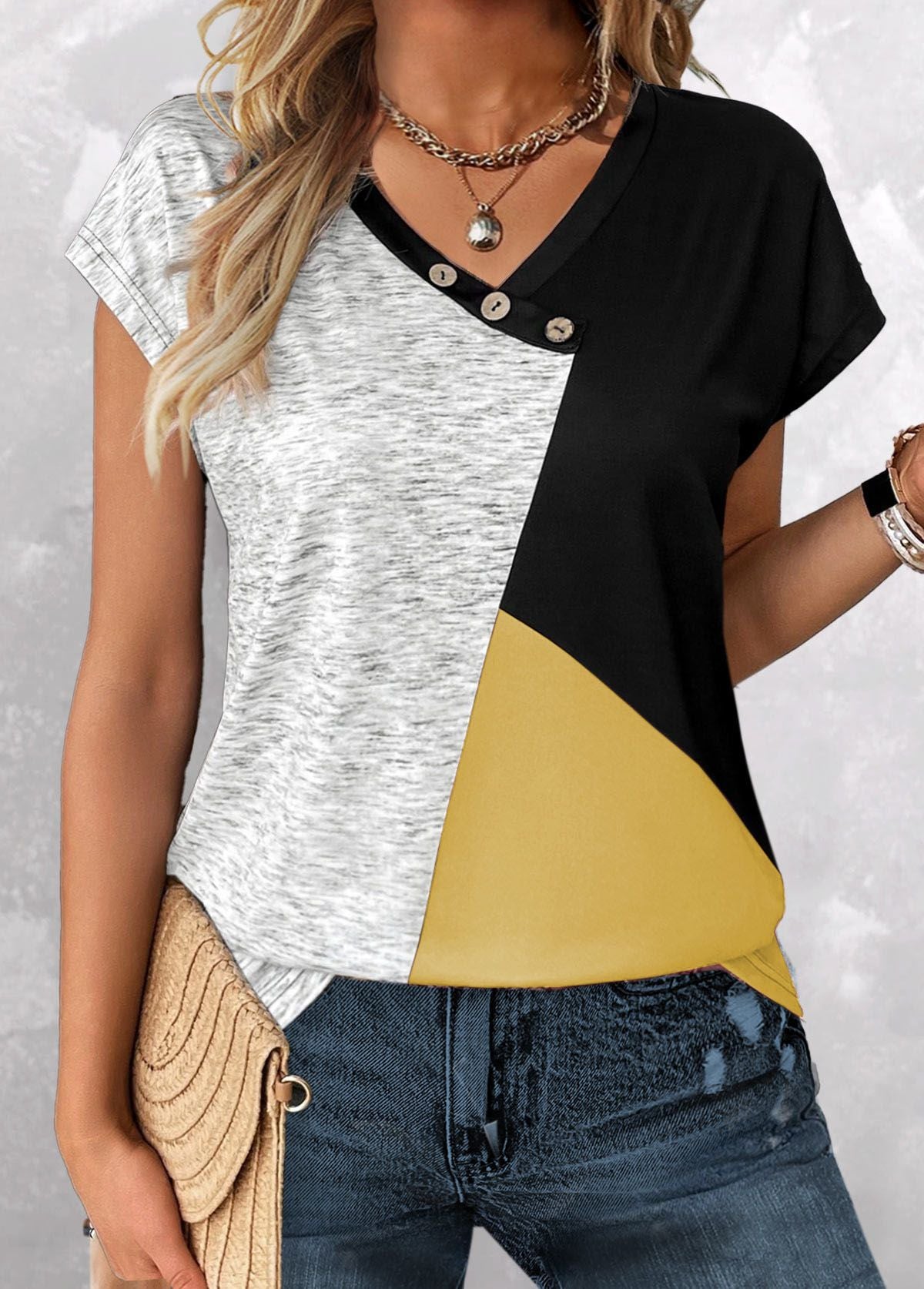 StyleCast Women Colourblocked V-Neck Top