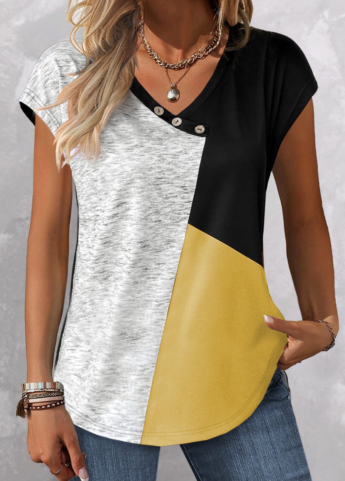StyleCast Women Colourblocked V-Neck Top