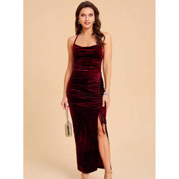 Maroon Shoulder Straps Bodycon Maxi Dress