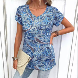 Women Abstract Printed V-Neck Top