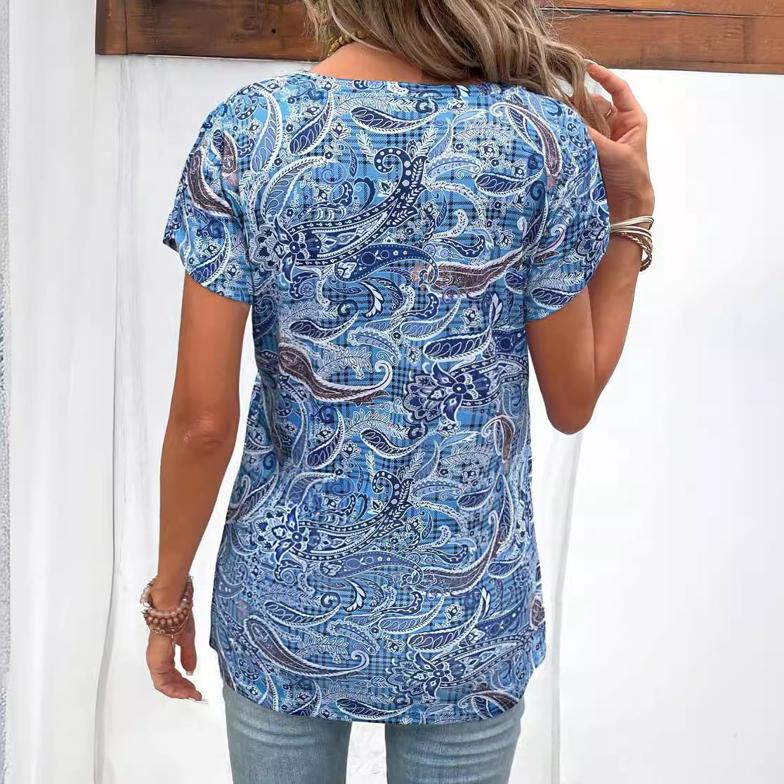 Women Abstract Printed V-Neck Top