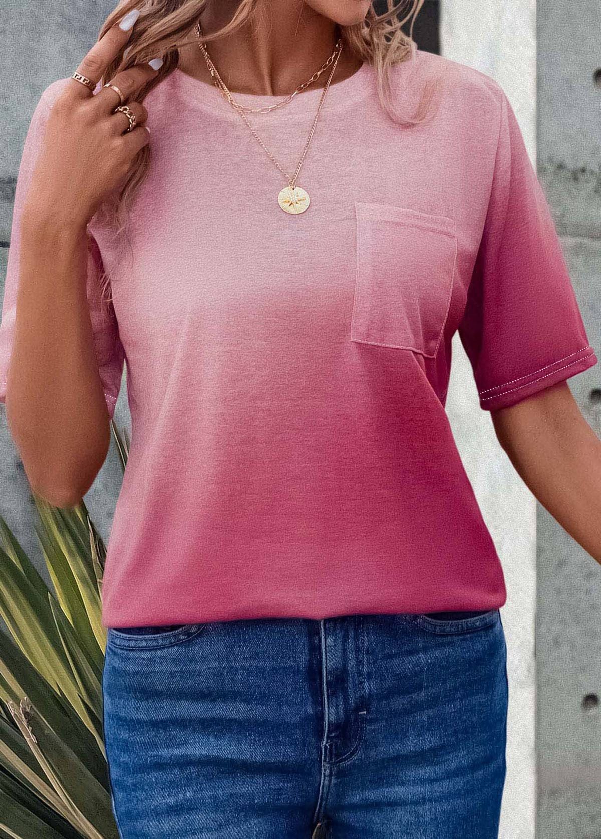Women Tie and Dye Round Neck Top