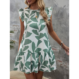 StyleCast Tropical Print Flutter Sleeves A-Line Dress
