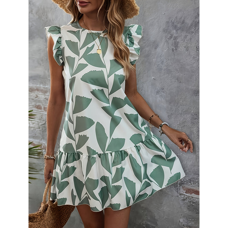StyleCast Tropical Print Flutter Sleeves A-Line Dress