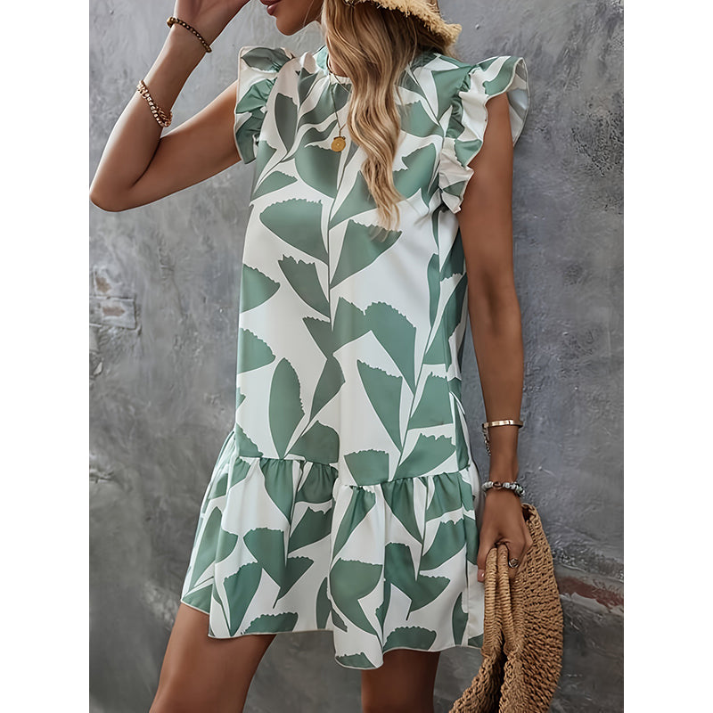 StyleCast Tropical Print Flutter Sleeves A-Line Dress