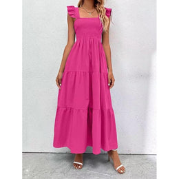 Flutter Sleeves Tiered A-Line Maxi Dress