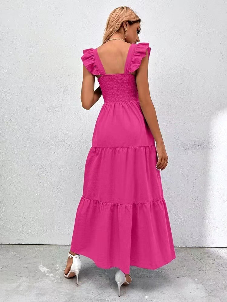 Flutter Sleeves Tiered A-Line Maxi Dress