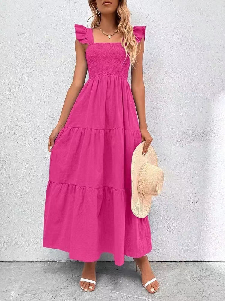Flutter Sleeves Tiered A-Line Maxi Dress