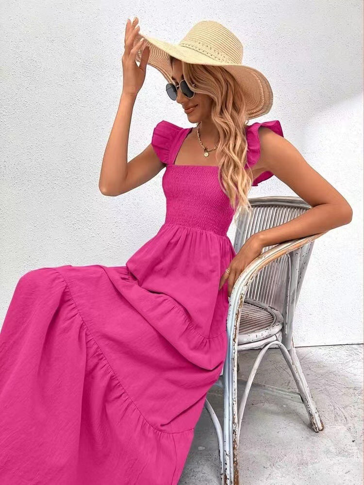 Flutter Sleeves Tiered A-Line Maxi Dress