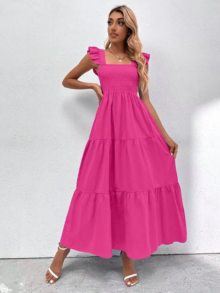 Flutter Sleeves Tiered A-Line Maxi Dress