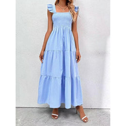Solid Smocked A-Line Maxi Dress