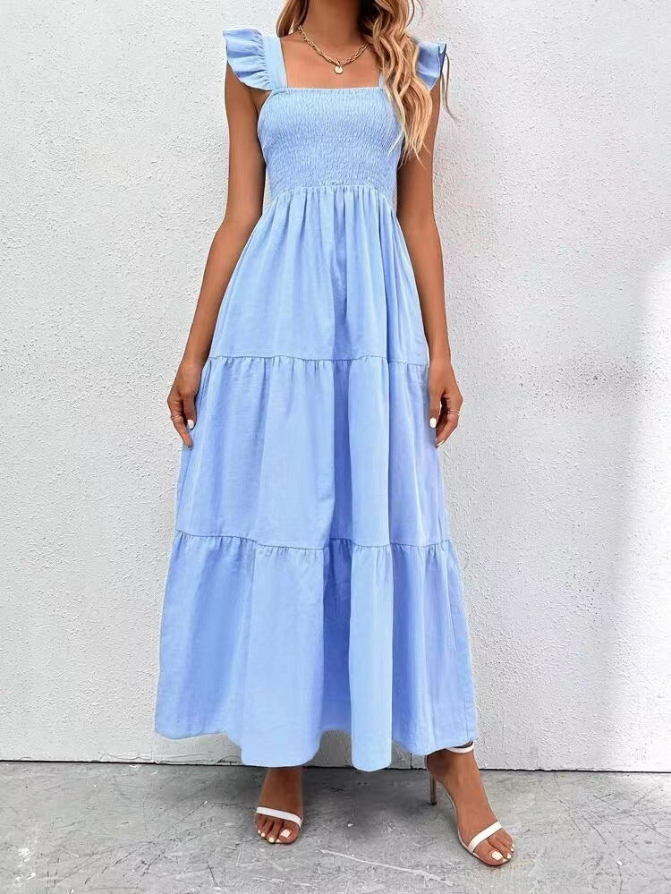 Solid Smocked A-Line Maxi Dress