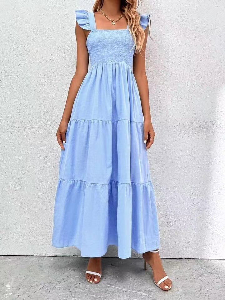 Solid Smocked A-Line Maxi Dress