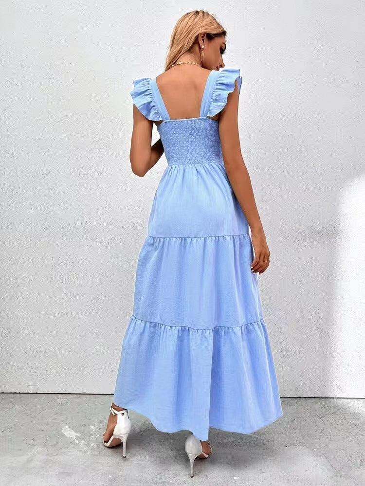 Solid Smocked A-Line Maxi Dress