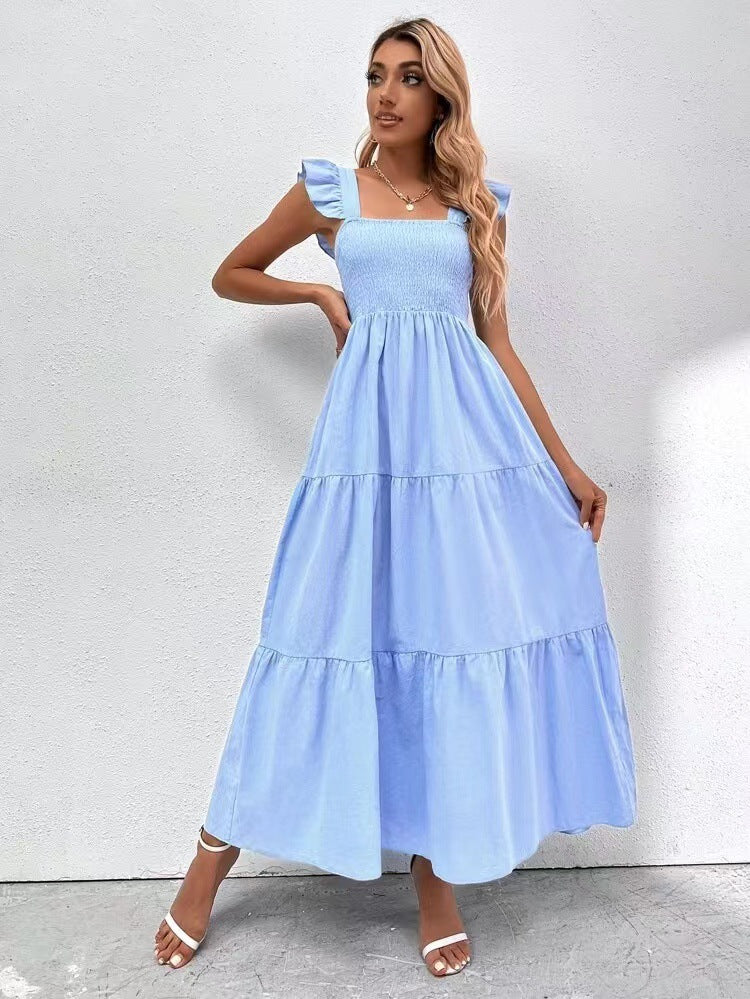 Solid Smocked A-Line Maxi Dress