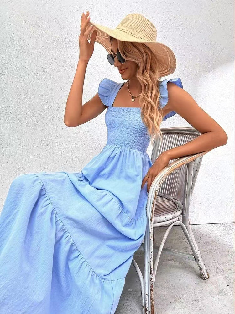 Solid Smocked A-Line Maxi Dress