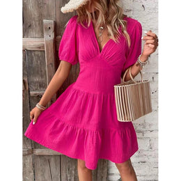 Puff Sleeve Fit & Flare Tiered Dress