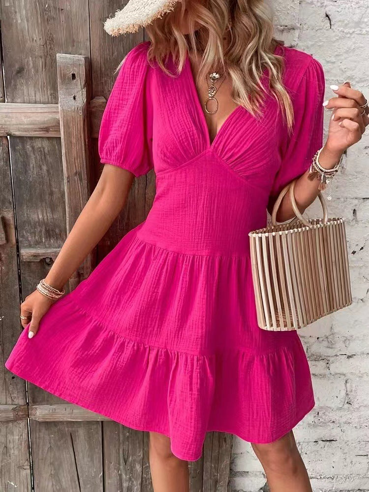 Puff Sleeve Fit & Flare Tiered Dress