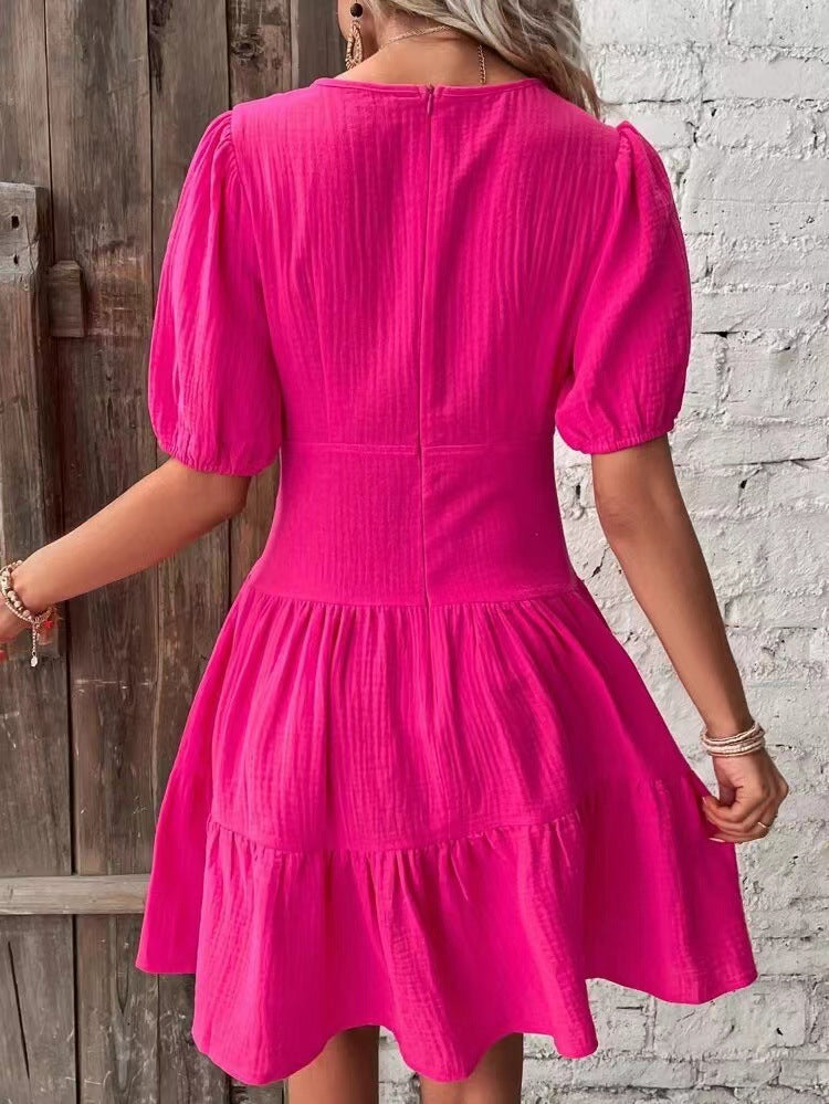 Puff Sleeve Fit & Flare Tiered Dress