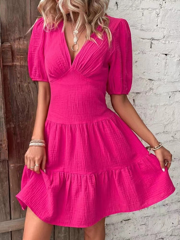 Puff Sleeve Fit & Flare Tiered Dress