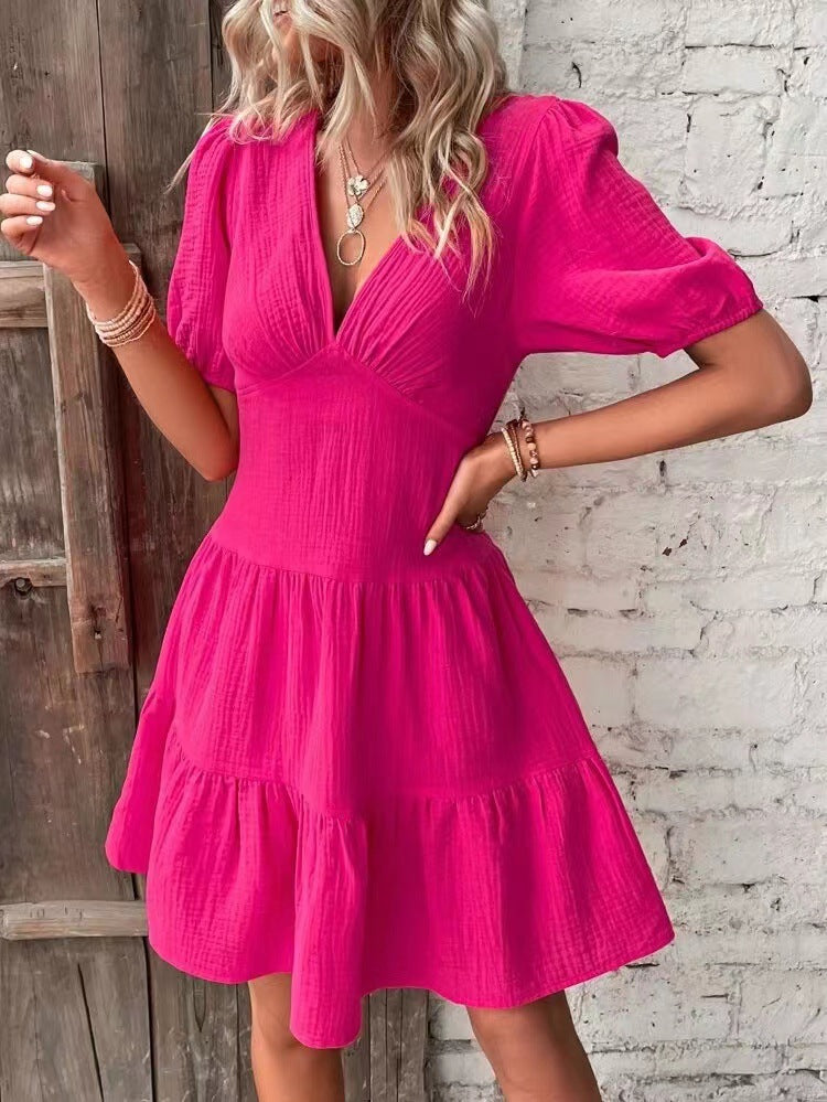 Puff Sleeve Fit & Flare Tiered Dress