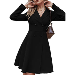 Black Notched Lapel Collar Blazer Dress