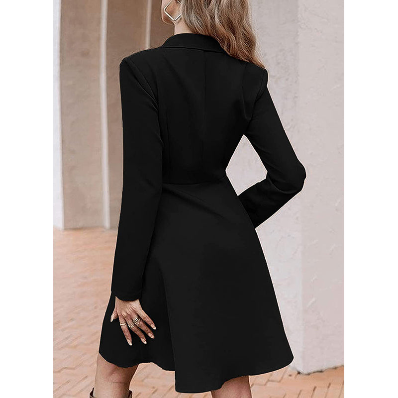Black Notched Lapel Collar Blazer Dress