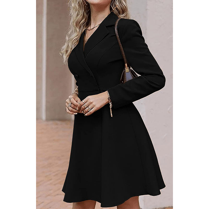 Black Notched Lapel Collar Blazer Dress