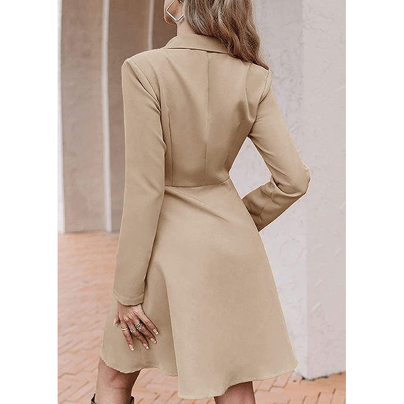 Khaki Shirt Collar Wrap Dress