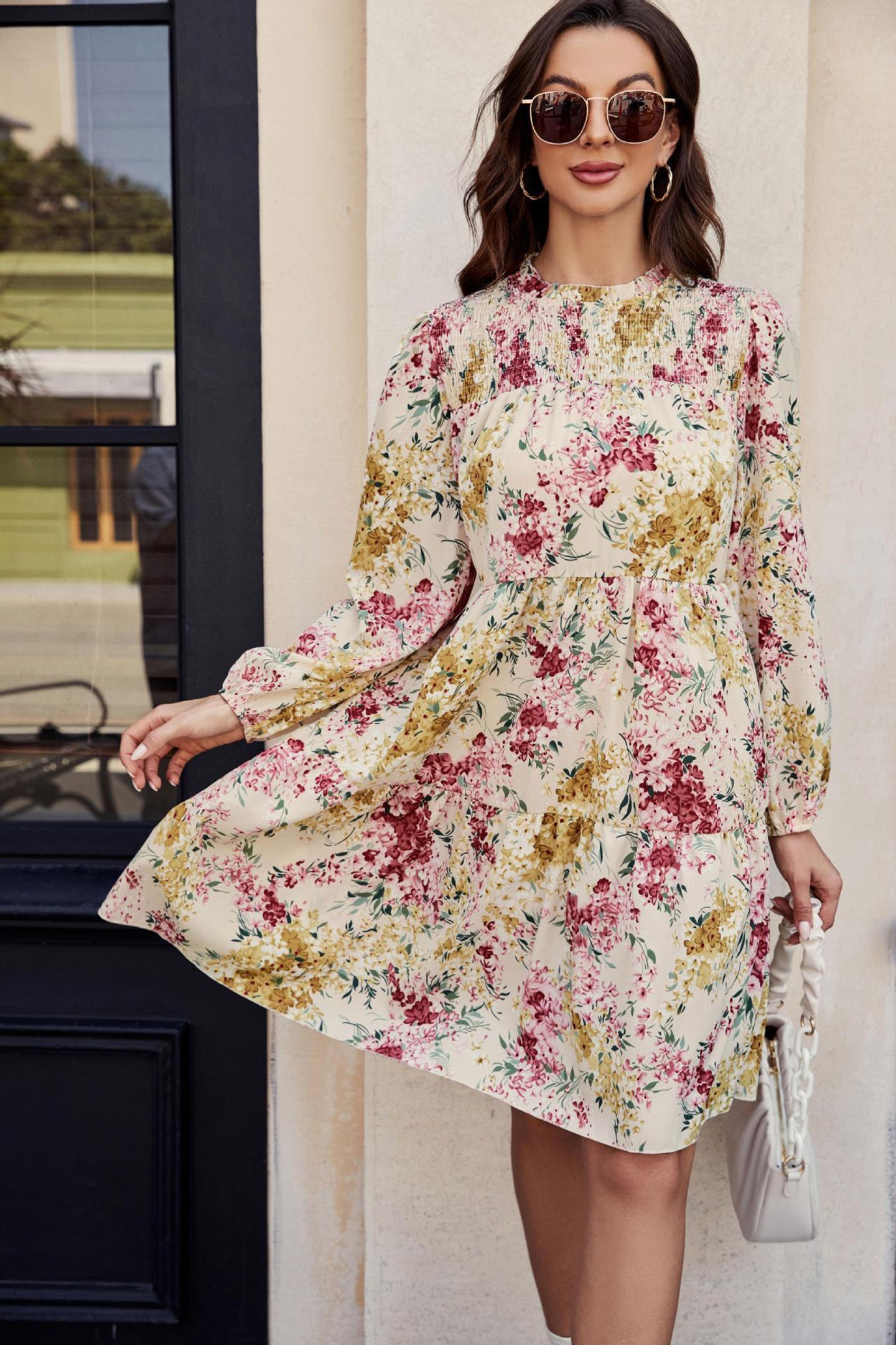 Floral Printed Fit and Flare Knee Length Dress