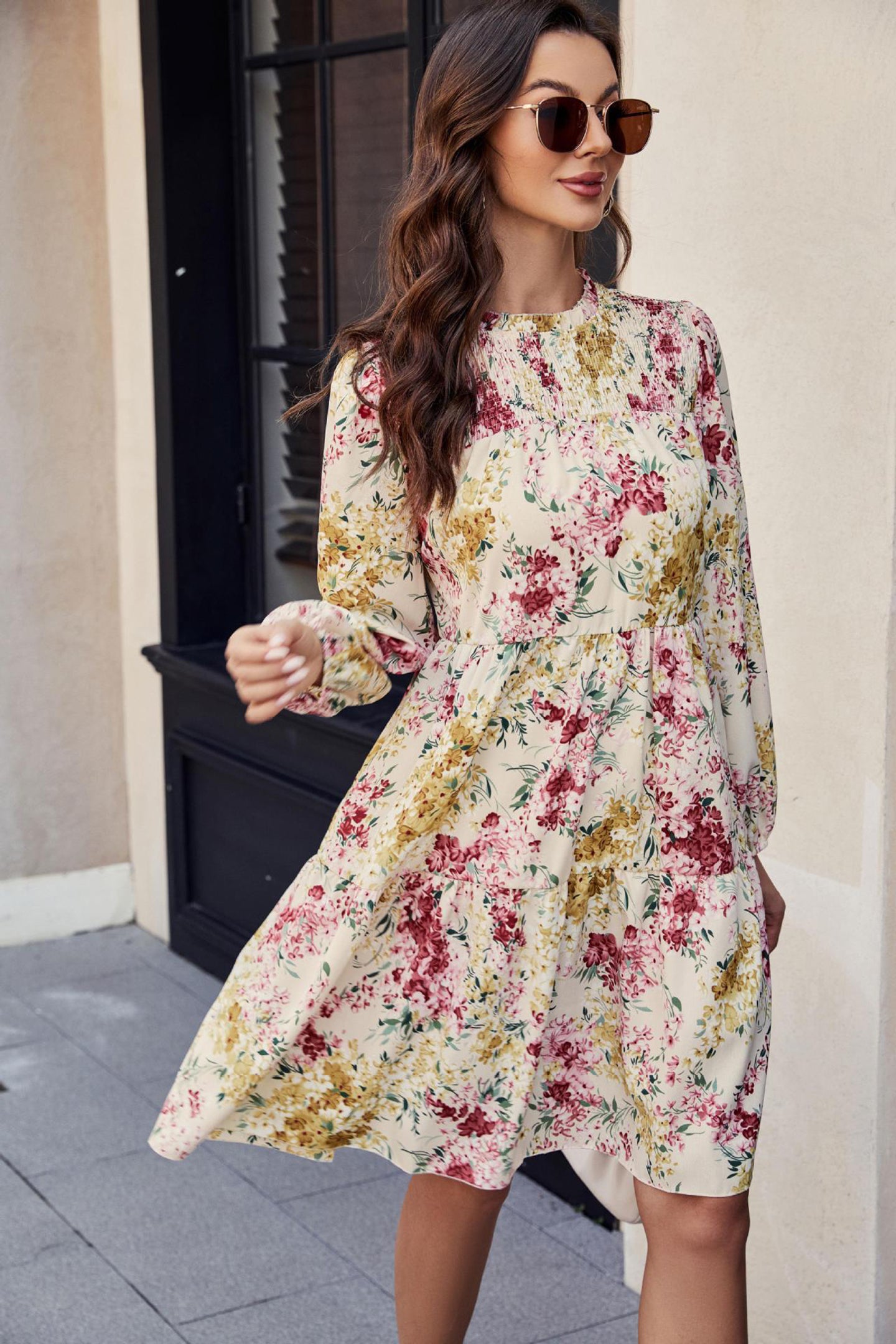 Floral Printed Fit and Flare Knee Length Dress