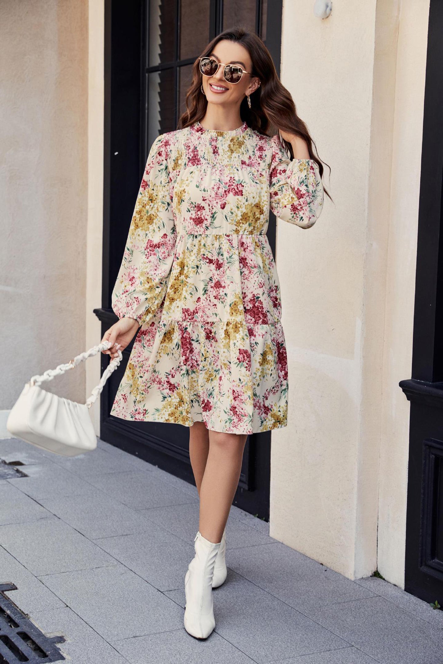 Floral Printed Fit and Flare Knee Length Dress