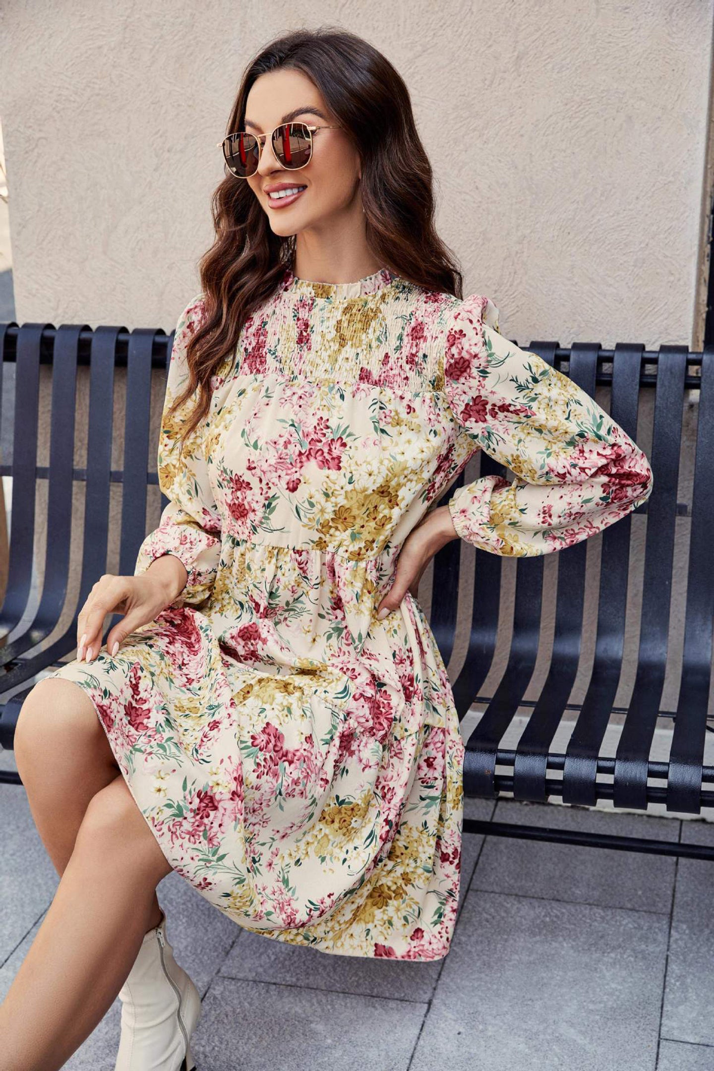 Floral Printed Fit and Flare Knee Length Dress