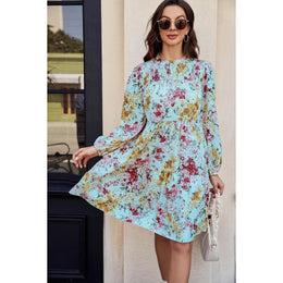 Floral Printed Puff Sleeve A-Line Mini Dress