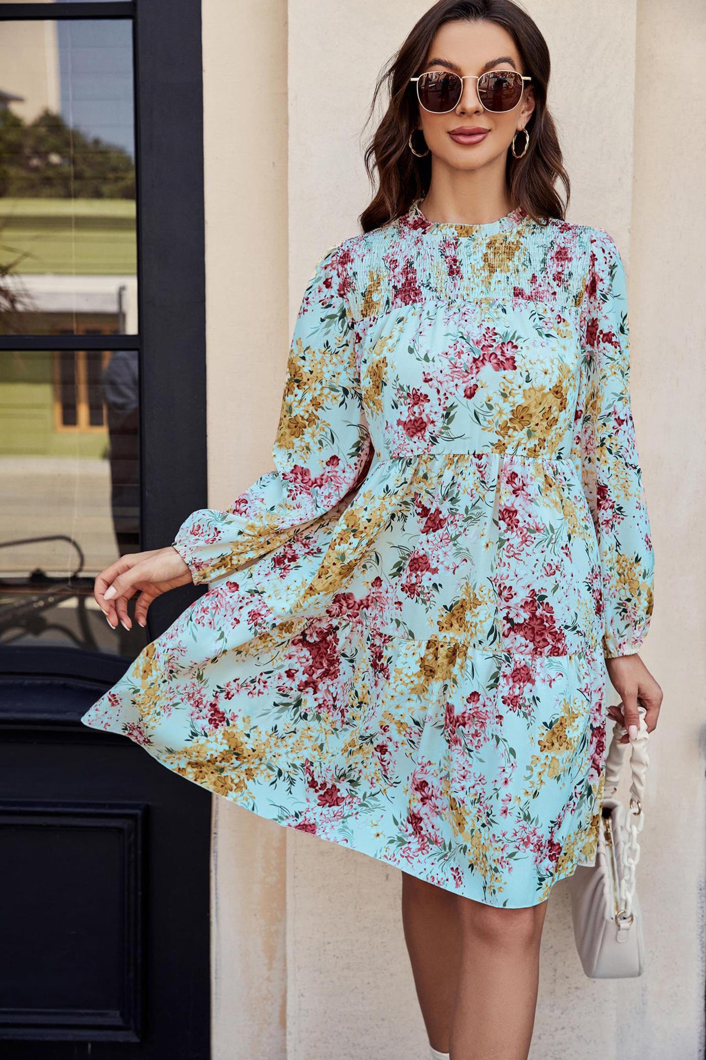 Floral Printed Puff Sleeve A-Line Mini Dress